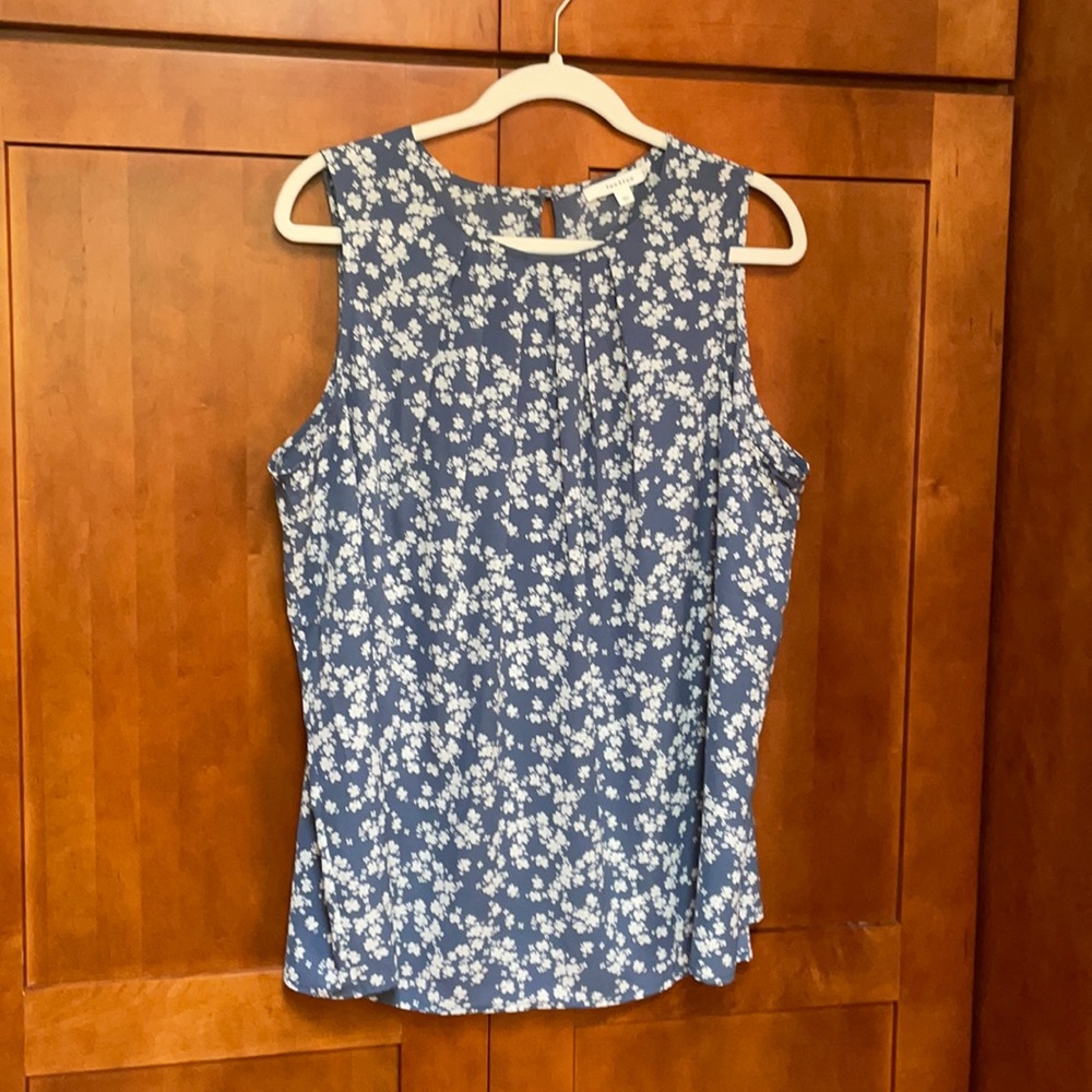 Fun2Fun Aliza Pleated Neck Tank in Blue with small floral print